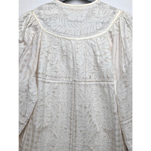 Ulla Johnson Bianca Hand Embroidered Cream Balloon Sleeve Dress 0 - Picture 10 of 13